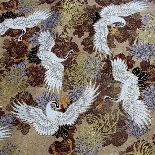 145Cm X 50Cm Japanse Crane Katoen Stof Bronzing Goud Gedrukt Stof Handgemaakte Diy Patchwork Tas Kimono Stof: COFFEE
