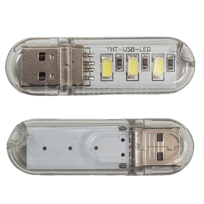 Yht usb powered 3 x led hvid usb led lys - gennemsigtig  (2 stk)