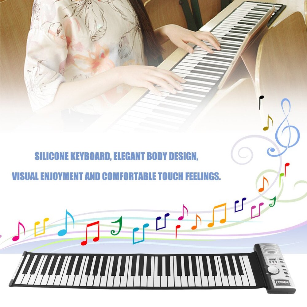 Waterproof Rechargeable Digital Keyboard Piano 61 Keys 128 Tones Portable Flexible Electronic Roll Up Piano Built-in Speaker