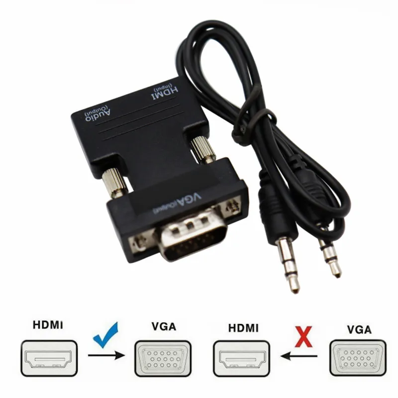 Adaptador convertidor HD 1080P VGA a HDMI con Audio para PC portátil a proyector HDMI adaptador compatible con HDMI a VGA