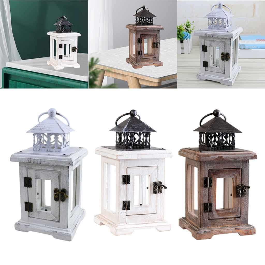 Retro Style Pillar Candle Holder Wooden Lantern Candlestick Night Light Candleholder Garden Home Decoration Ornaments
