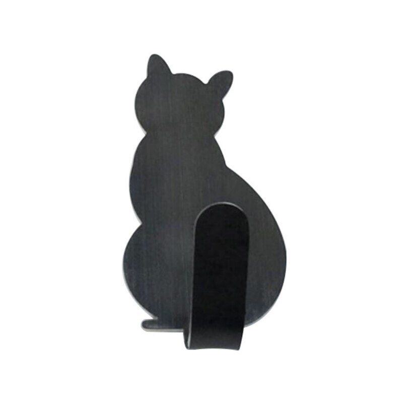 Porte-clé mural en forme de chat | En acier inoxydable, cintre pour clés, crochets décoratifs pour la maison, 2 pièces: Black