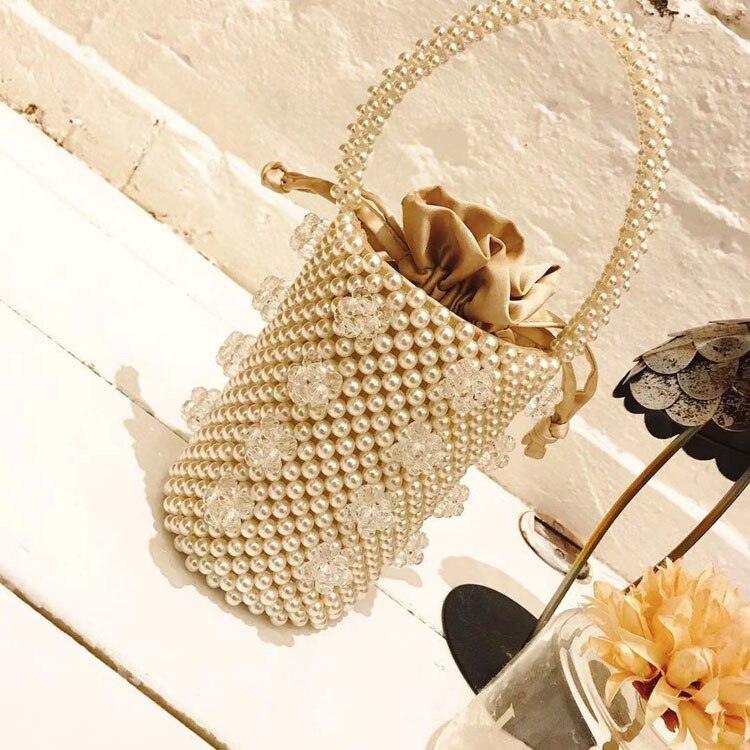 Vrouwen Parel Kralen Draagtas Acryl Clear Box Handtas Voor Vrouwen Party Vintage Kleine Avondtassen Luxe Strand sac: 14x20cm