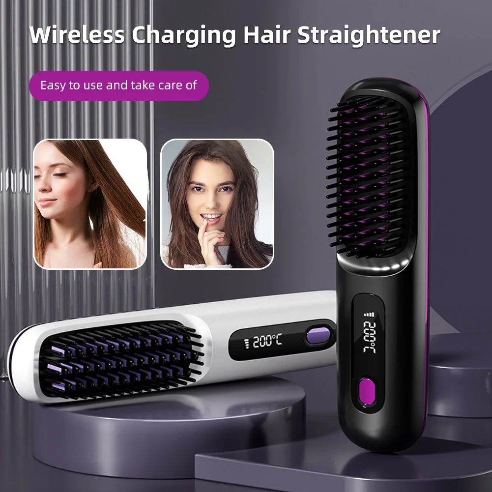 Haarglätterbürste, USB wiederaufladbar, kabellos, negative Ionen, heiße Bürste, elektrisch, flauschig, lockiges Haar, Styling, Entwirrungskamm