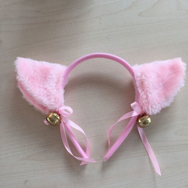 Anime mujeres oreja de zorro chica gato cinta del pelo de felpa cola ama de llaves de dama Conjunto de vestir accesorios carnaval partido del traje de Cosplay de Halloween: Pink Headband