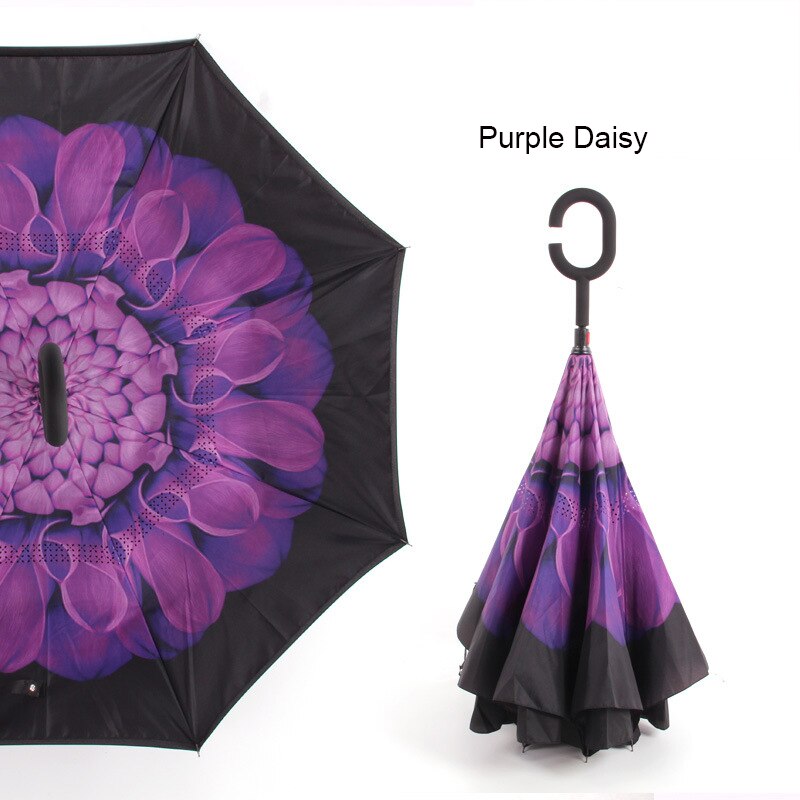 Reverse Umbrella Man Inverted Umbrella Umbrellas C Handle Windproof Women Sun and Rain Anti UV invertido Paraguas Parapluie: purple daisy