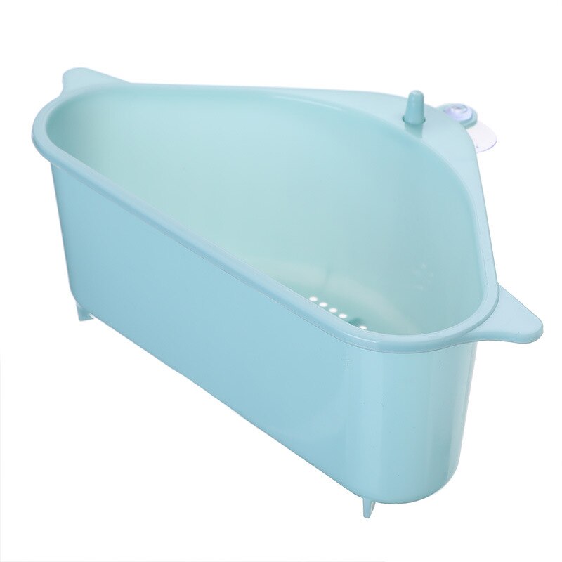 Multifunktionel hjørnevask afløbsstativ hylde sugekop vask afløbskurv skål svampholder køkken badeværelse opbevaringsholder: Blå
