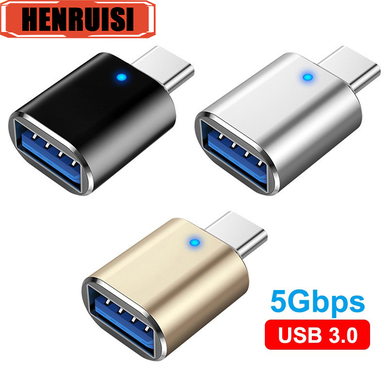 5Gbps USB 3.0 To Type C OTG Adapter With LED Light Indicator 5Gbps For U Disk 3A Fast Charging Data Transmassion Converter
