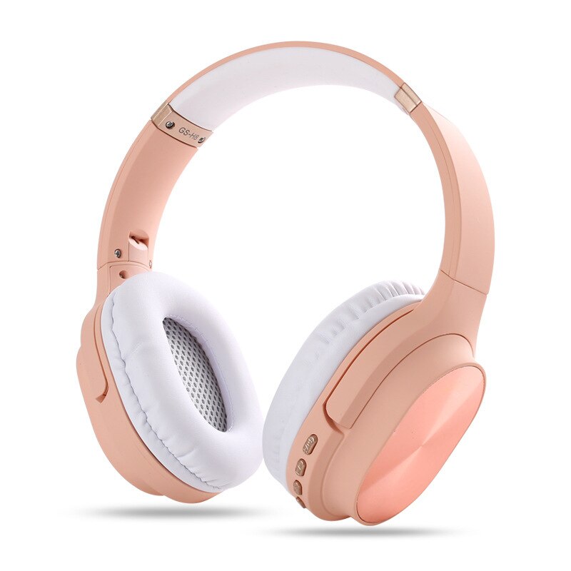 GS-H8 Wireless Bluetooth 5.0 Foldable Gaming Headset Headphone Support TF Card Hybrid Technology Volume Control Earbuds: pink