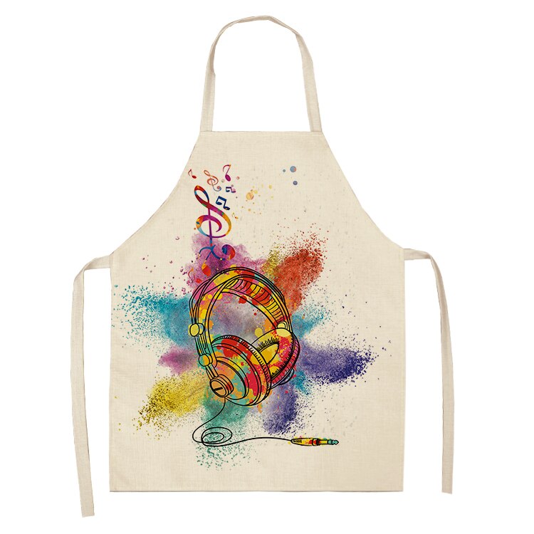 Musical Instrument Kitchen Aprons For Women Cotton Linen Bibs Household Cleaning Pinafore Home Cooking Apron 53*65cm WQL0141: 2WQ-WQL0141-29