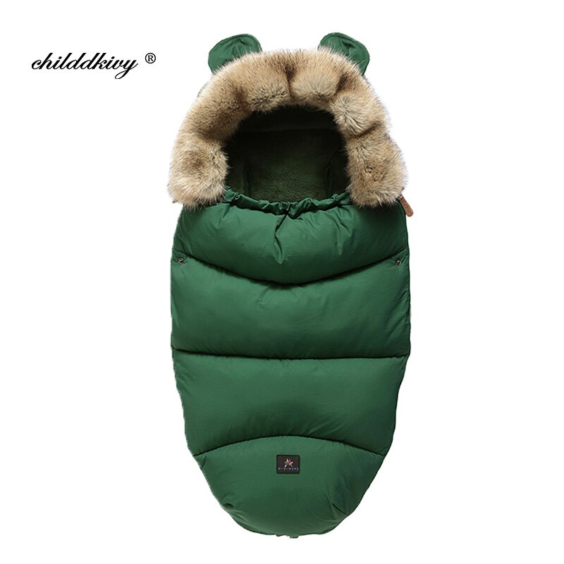 Winter Baby Kinderwagen Schlafsack Nette Ohr Schlafsack Für Kleinkind Warme Dicke Plus samt FußSack Neugeborenen Rollstuhl Umschläge: Grün