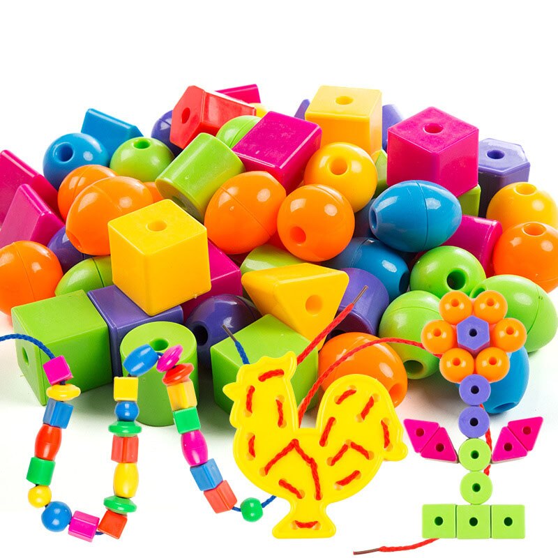 50pcs/set Geometric Figure Plastic Threading Beads Handwork Early Educational Toys Kindergarten Crafts Beads Toys