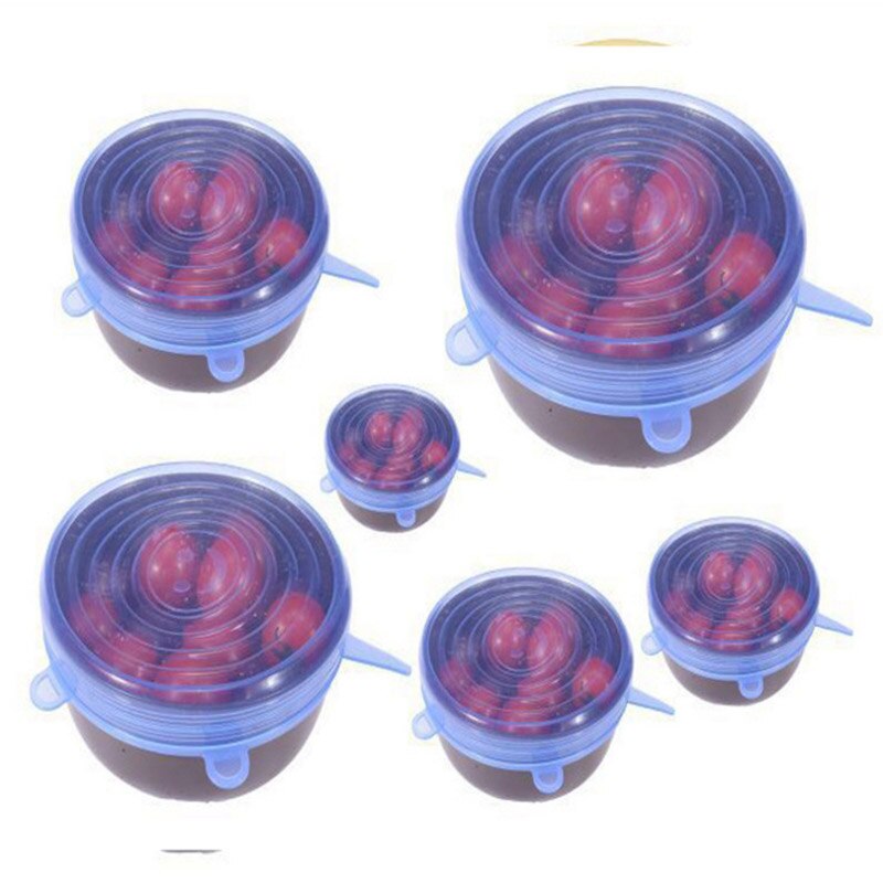 6 stuks herbruikbare siliconen kom afsluitdoppen magnetron koelkast verse kom deksel voedsel vers houden rekbaar magisch deksel