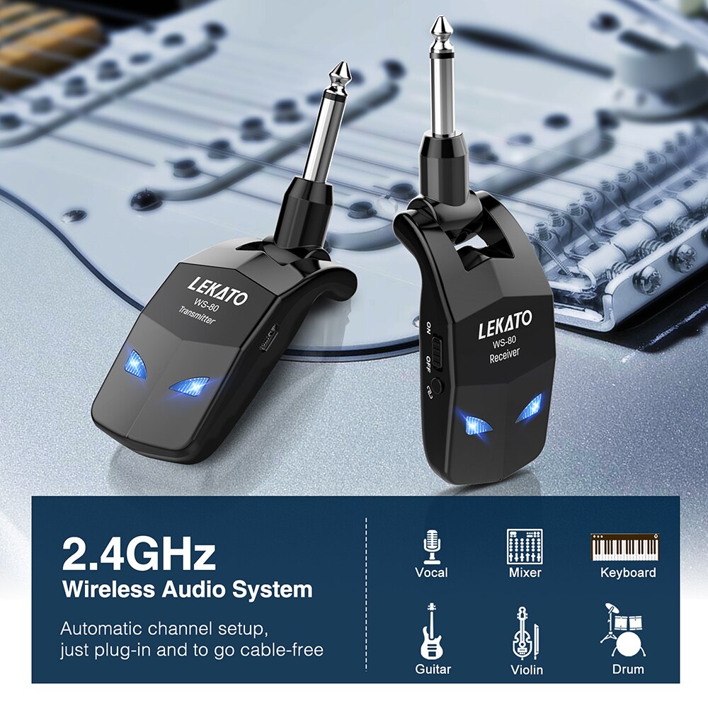 Lekato elektrisk guitar trådløs sender modtager dele tilbehør bassystem musik 2.4 ghz ism trådløst guitarsystem
