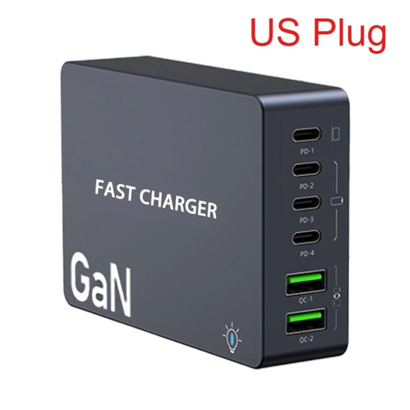 990W GaN Quick Charger 4 USB C 2 USB A Desktop Multi Port Socket Connector Chargers For Laptop Cellphone Tablet PD Fast Charging: green