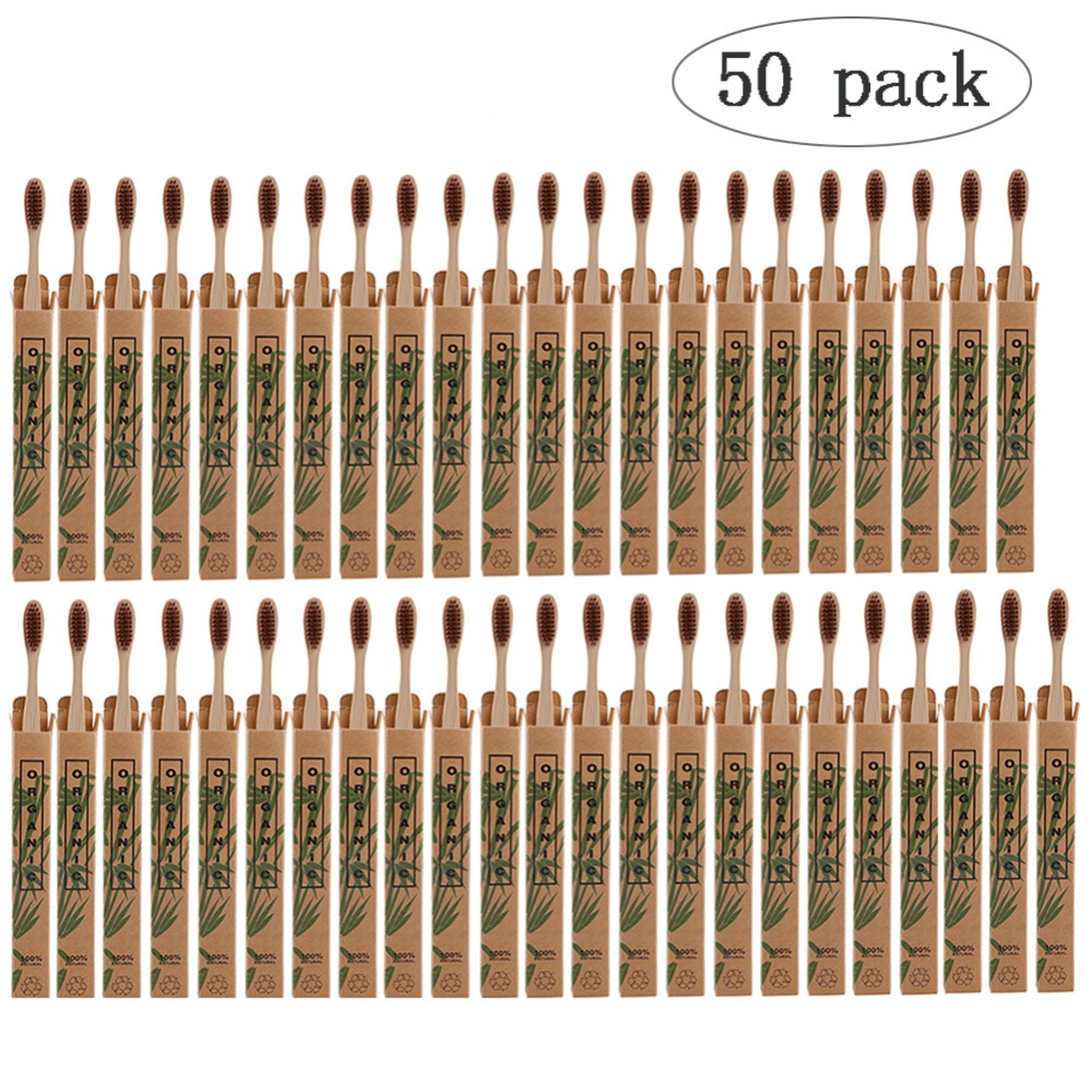 50pcs Natural Bamboo Toothbrush Wood Toothbrushes Soft Bristles Capitellum Fiber Teeth brush Eco-Friendly Oral Tooth Care: Coffee