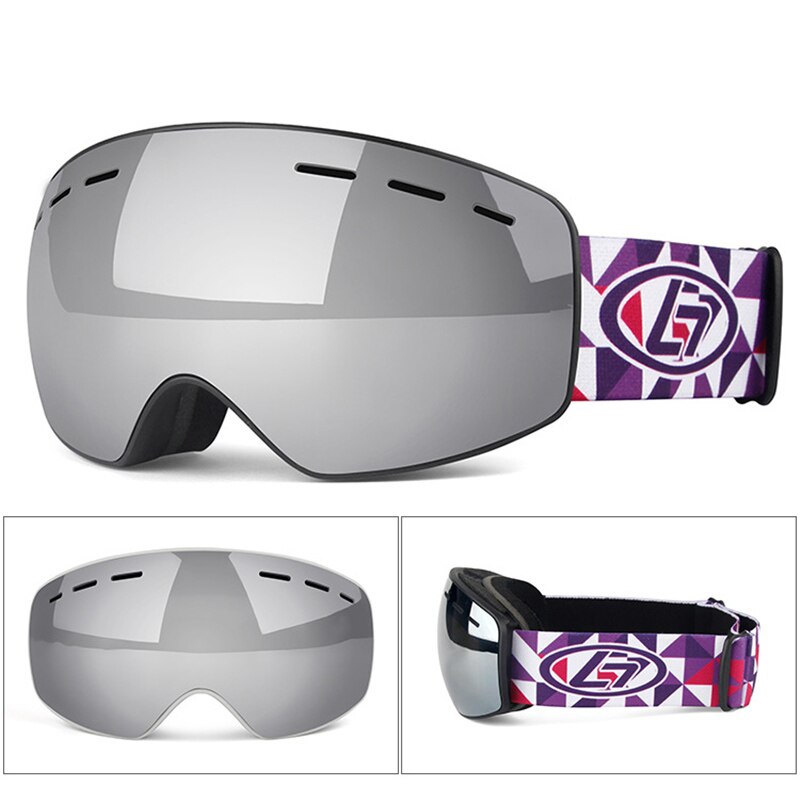 Inverno snowboard óculos de esqui para crianças dupla lente anti nevoeiro máscara à prova vento colorido banhado a grande quadro óculos de esqui crianças: Sliver Black Frame