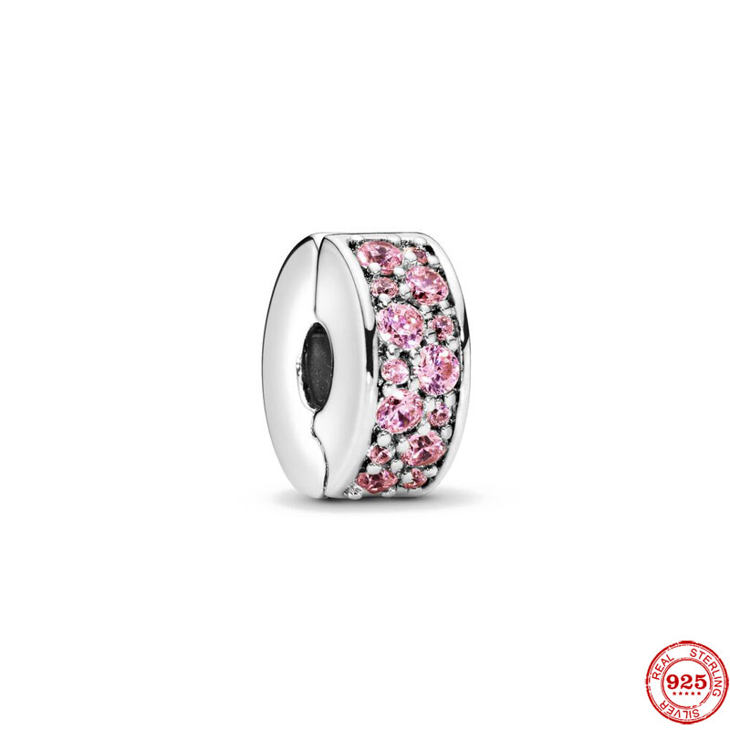 2020 nova cor de prata original rosa pave clipe grânulo ajuste europeu encantos pulseira pulseiras jóias diy P354-fen