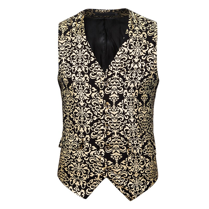 Gouden jacquard enkelrijs vest heren merk slim fit heren mouwloos vest formeel zakelijk chaleco hombre