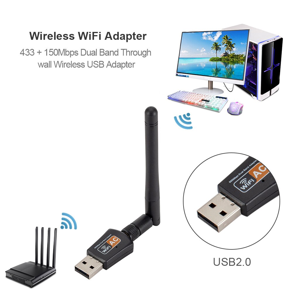 Adattatore USB WiFi 2.4G/5GHz 600Mbps WiFi antenna 11AC doppio gruppo musicale 802.11b/n/g/ac senza fili Scheda di Rete Del computer Lan Dongle Ricevitore