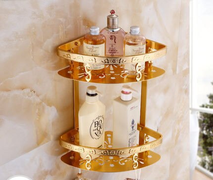 Bathroom Accessories Set Aluminum Carved Champagne Gold Towel Rack Towel Bar/Ring Toilet Brush Holder Corner Shelf Paper Holder: Corner shelf A