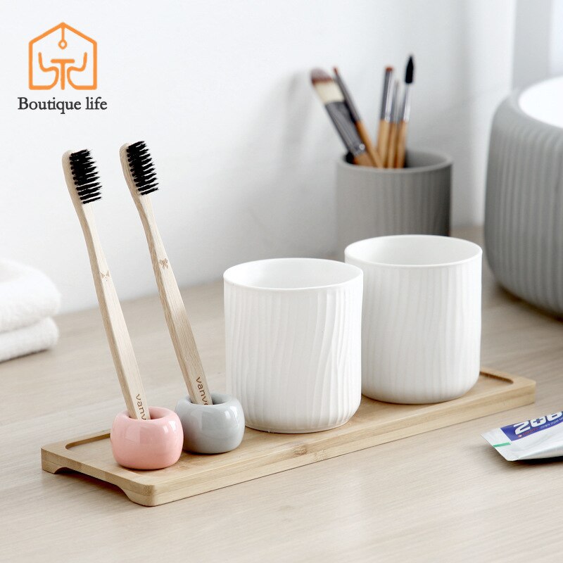 Household ceramic toothbrush holder simple personality couple toothbrush storage base bathroom accessories set toothbrush cup