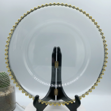1PC Klar Ladegerät Platte mit Gold Perlen Rand Acryl Kunststoff Dekorative Service Platten Abendessen Serviert Hochzeit Weihnachten Party Dekore