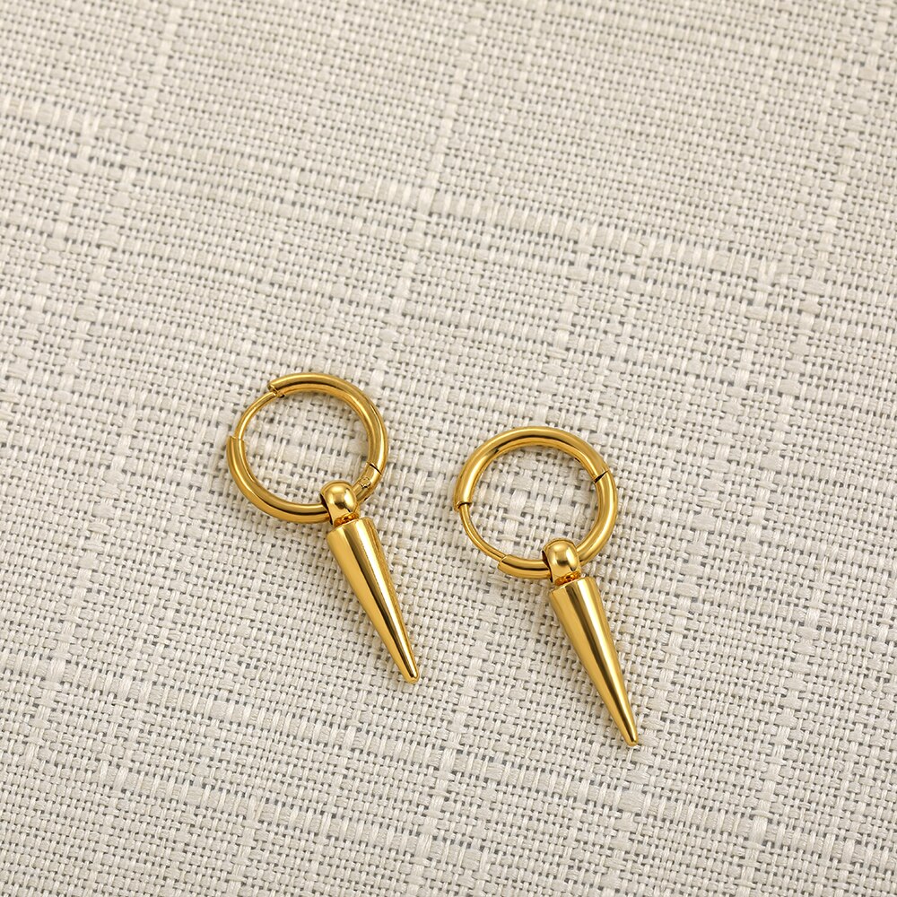 Punk rock longo rebite oco cruz brincos para homem mulher aço inoxidável banhado a ouro huggie hoop brincos moda jóias: 1