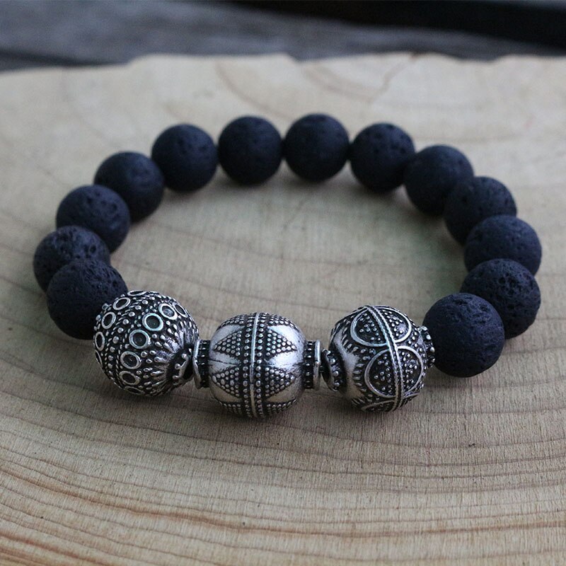 10mm Volcanic Stones Handmade Bracelet, Wear Energy Black Onyx Beads Bracelet, Meditatio Bracelet, For You & Friends