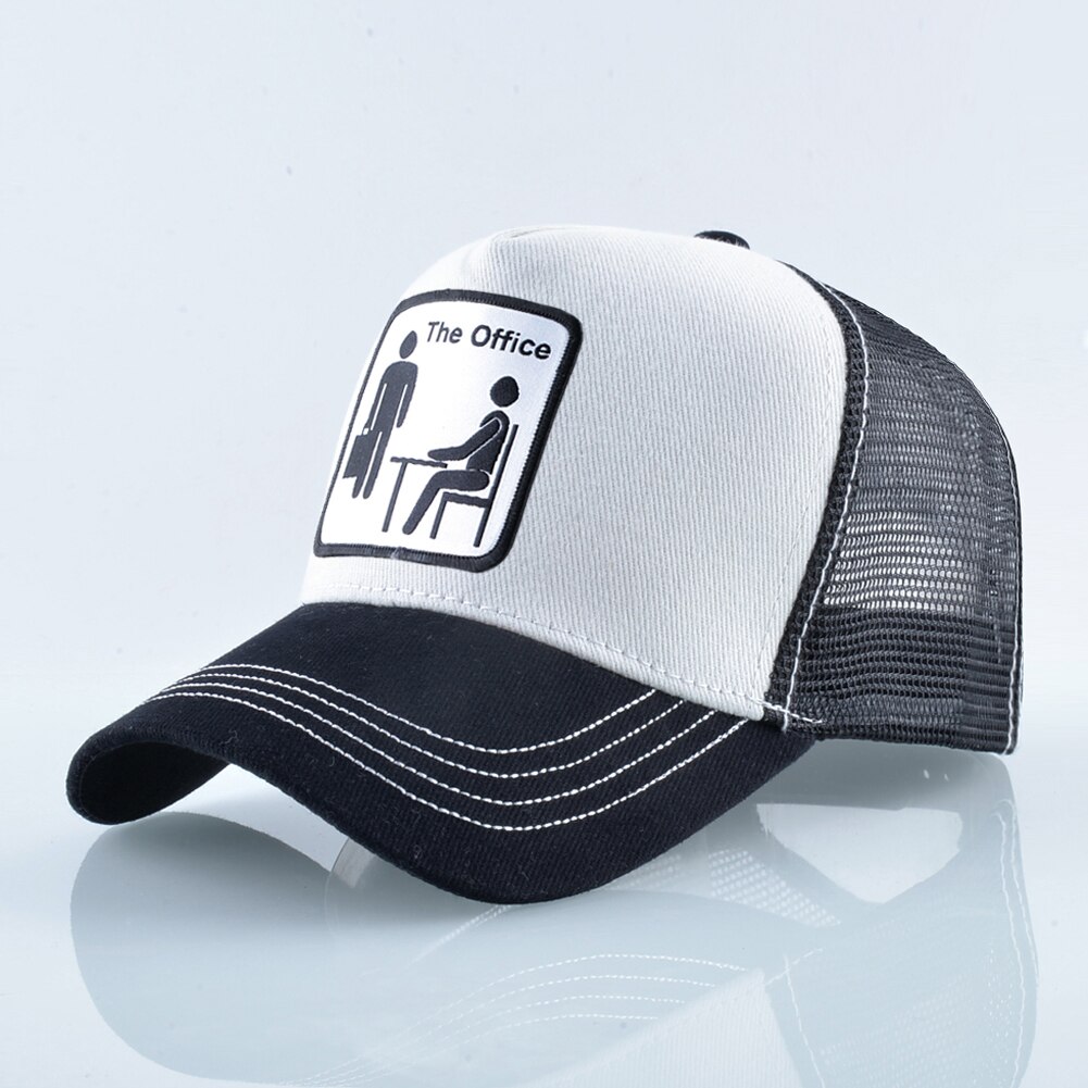 Trucker Caps Unisex Mesh Baseball Caps Men Women Outdoor Breathable Visor Hat Hip Hop Casquette The OFFICE Drake Bones: White