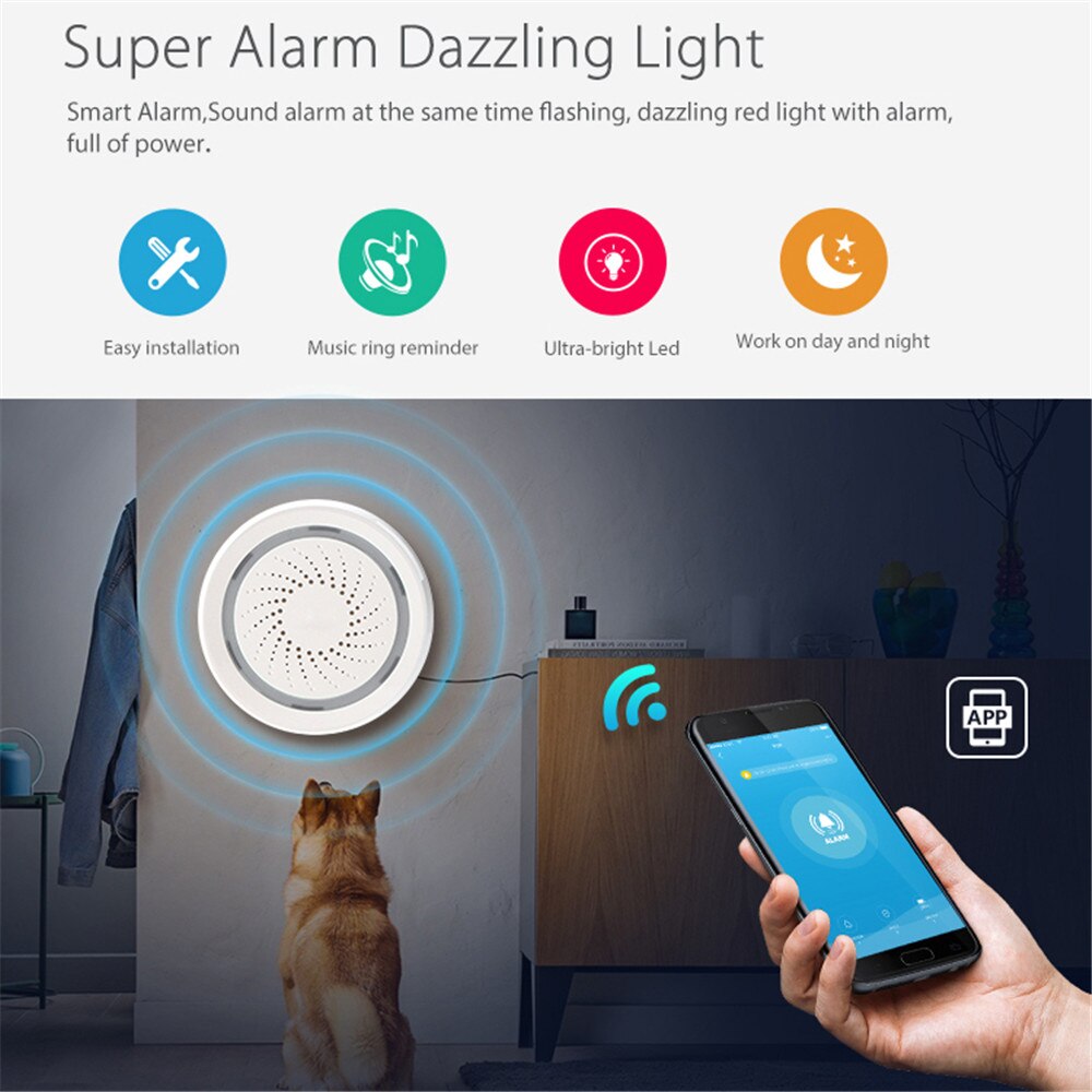 Smart Home WiFi Siren Alarm Sensor USB Power Via iOS Android APP Notification Plug And Play No HUB Requirement
