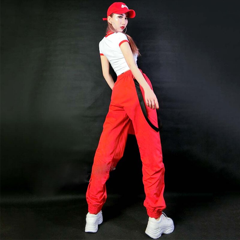 Costumes Hip Hop pour femmes, pantalon rouge à la , tenue de danse de rue, vêtements de Jazz, vêtements de Performance sur scène pour adultes, DNV12680