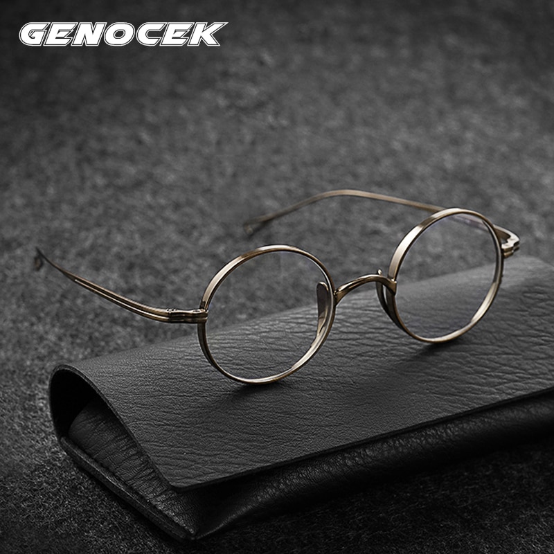 Gafas redondas de titanio para hombre y mujer, montura de gafas Retro Vintage, de de lujo, graduadas, para Miopía
