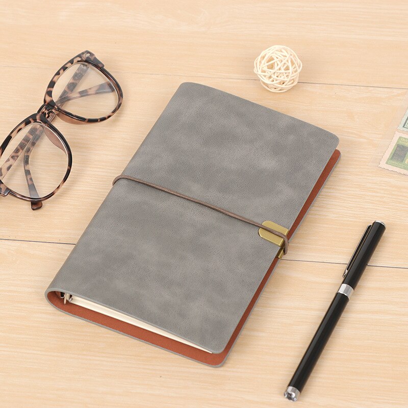 retro Notiz Weichen Leder verlieren-Blatt Buch Nachahmung Leder Tagebuch A6 leer Kraft Papier Tragbare lLedger: A5 grau