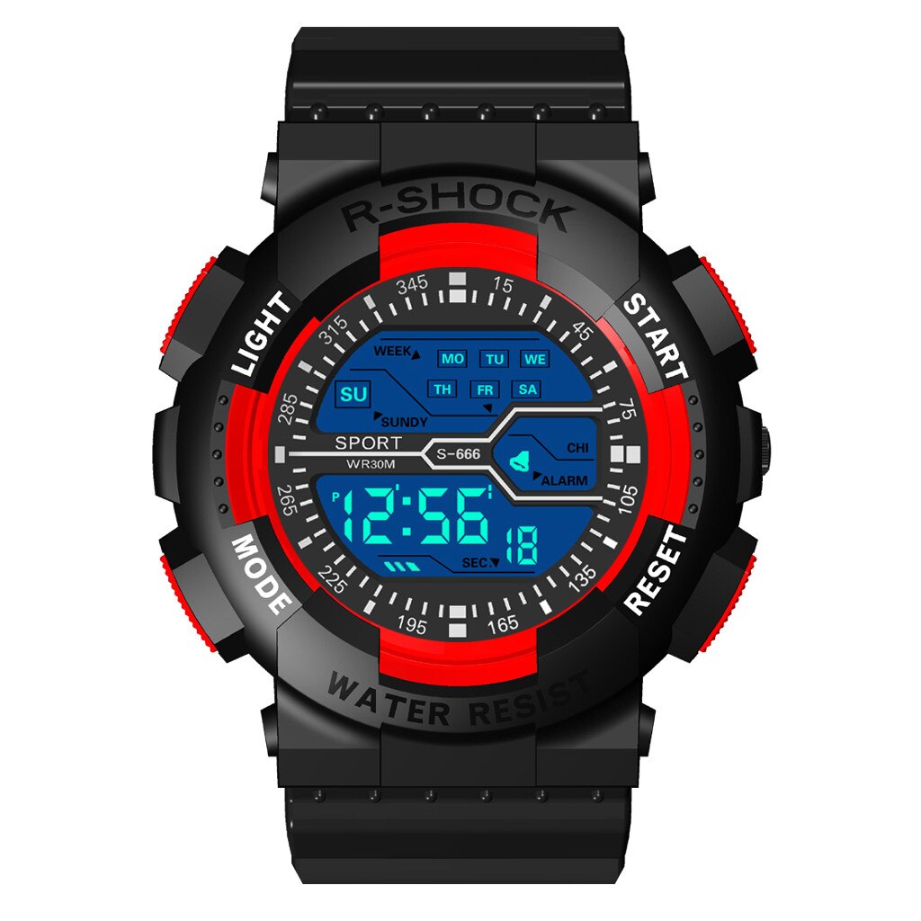 Mode Waterdichte Mannen Jongen Lcd Digitale Stopwatch Datum Rubber Sport Polshorloge Relogio Masculino Curren Horloge Reloj Hombre: Red