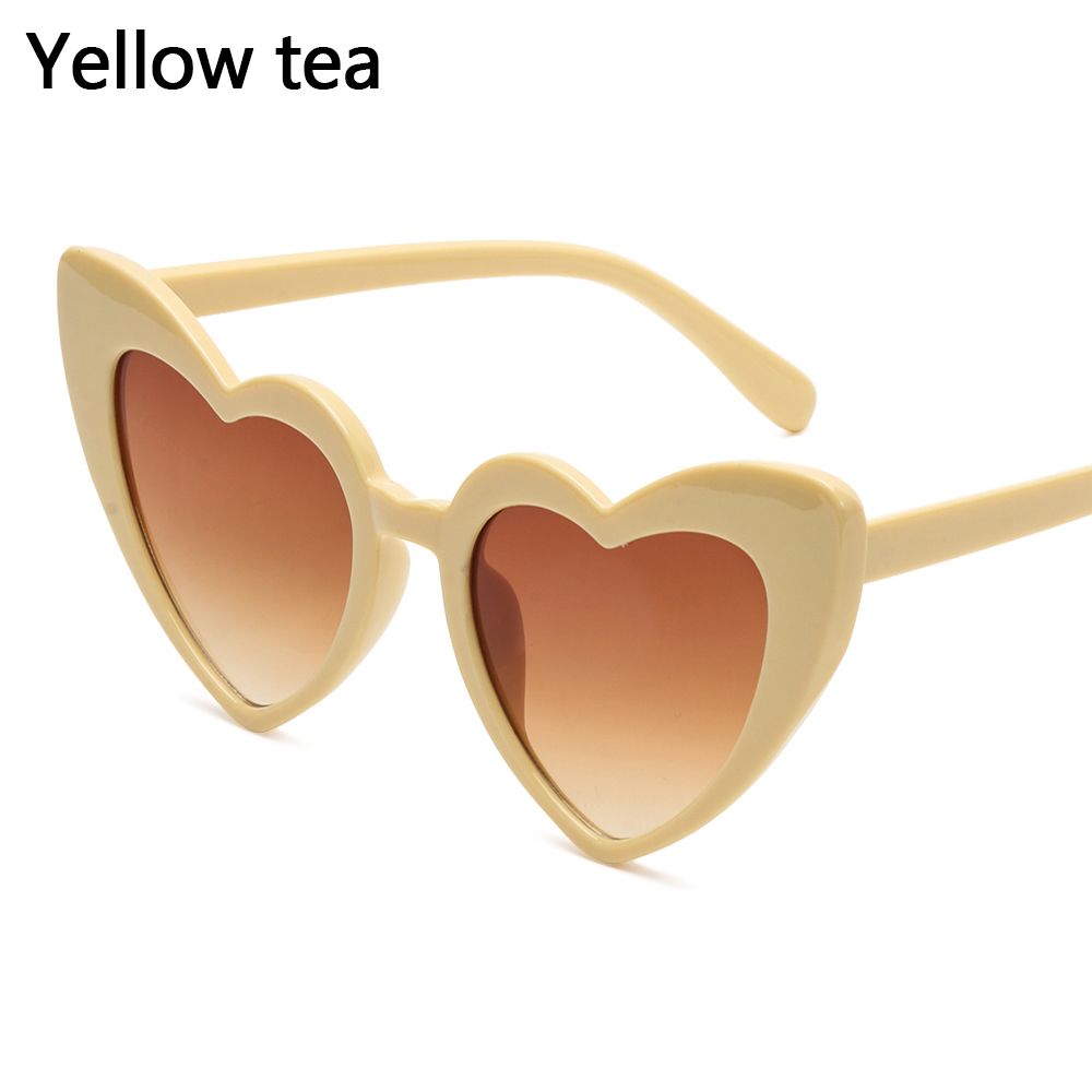Hart Zonnebril Vrouwen Cat Eye Zonnebril Vrouwelijke Retro Liefde Hart Vormige Glazen Dames UV400 Bescherming: Yellow tea