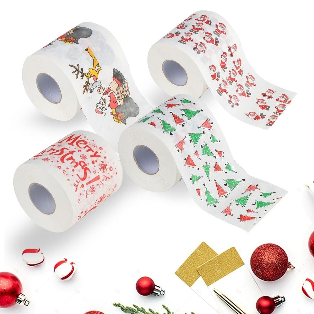 1Roll Santa Claus/Deer Merry Christmas Supplies Printed Toilet Paper Home Bath Living Room Toilet Paper Tissue Roll Xmas #1