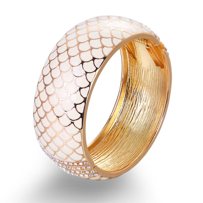 Glitrende fiskeskæl mønster armbånd til kvinder dryppende olie legering rhinsten bred armring femme bryllup smykker
