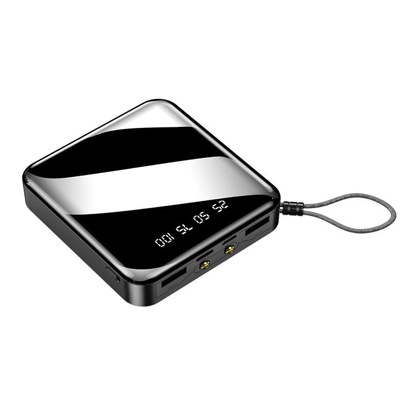 20000mAh Mini Power Bank External Battery Digital Display 2 USB Portable Dual LED Lighting Fast Charger Phone Battery: Black