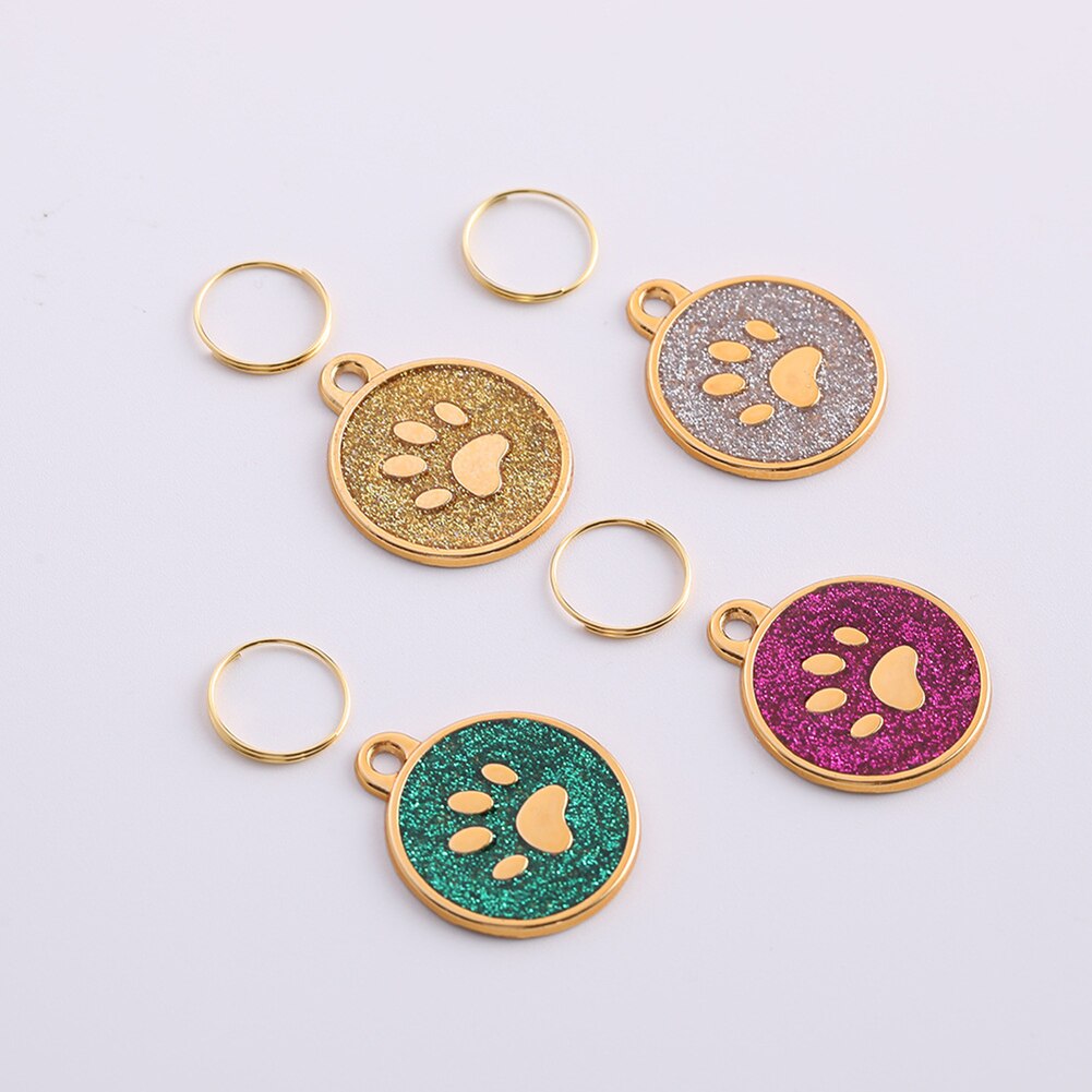Collar con placa de identificación de perro y gato, colgante con garra redonda grabada, decoración para el bolsa Porta llaves, 10 Uds.