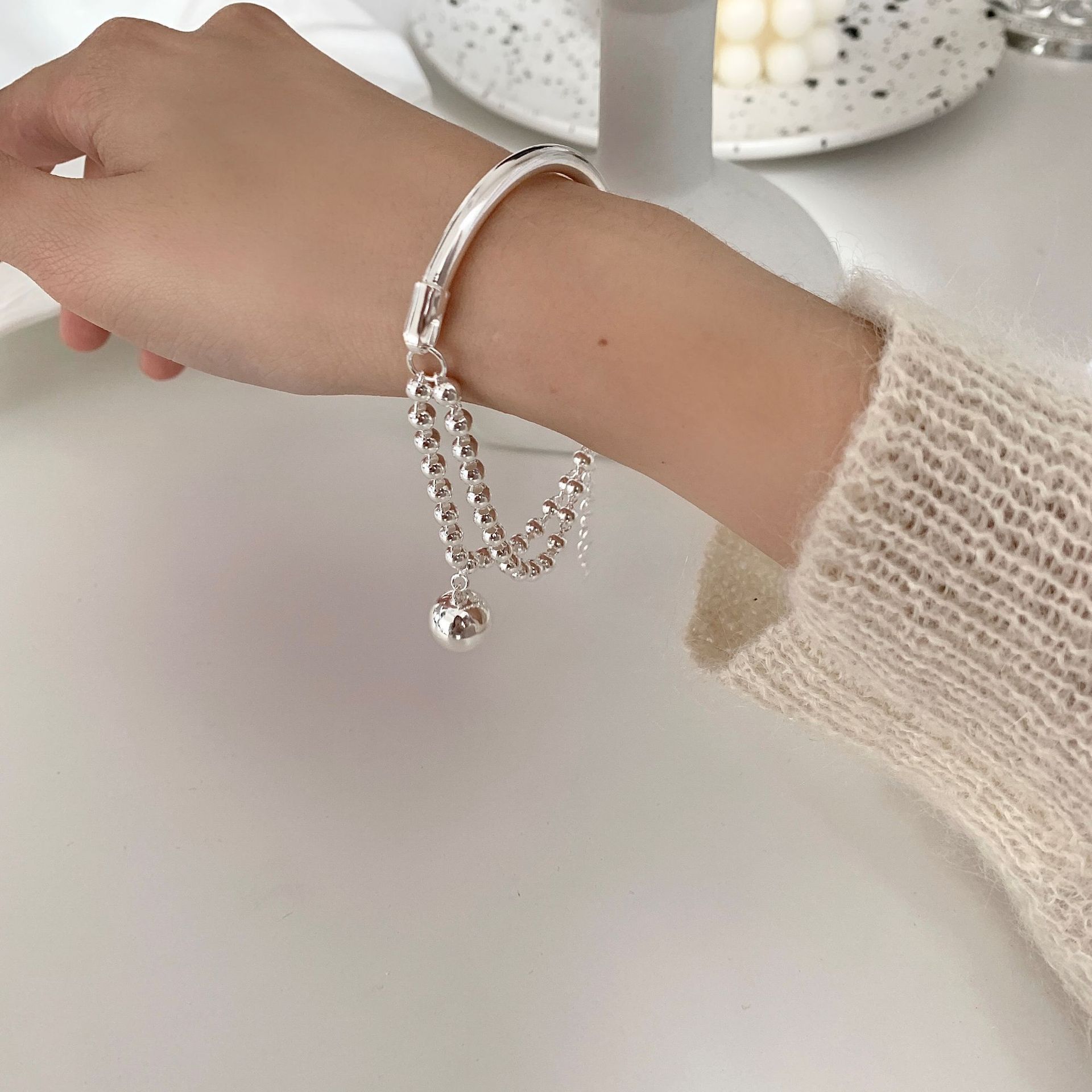 S925 braccialetto in argento Sterling per donna braccialetto palla coreana semplice studente braccialetto gioielli all&#39;ingrosso
