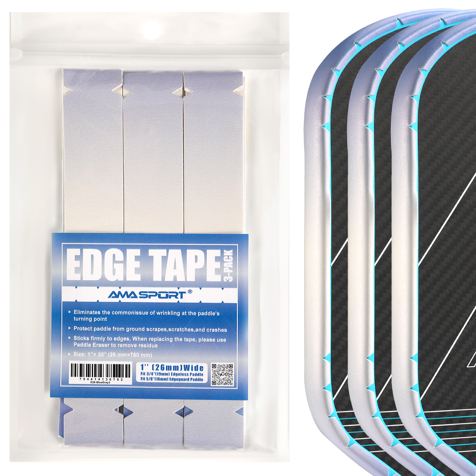 AMA SPORT Pickleball Paddle Protection Tape Gradient Color-Racket Edge Protection Tape -Fit Perfectly Curved Edge -No Wrinkling