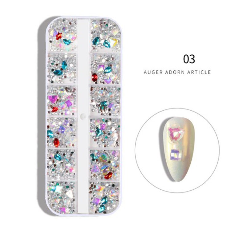12 gitter farverige krystal alien nitte perle blandet pakke neglesten perler nitter flad ryg skinnende spidser 3d neglekunst dekorationer: 03