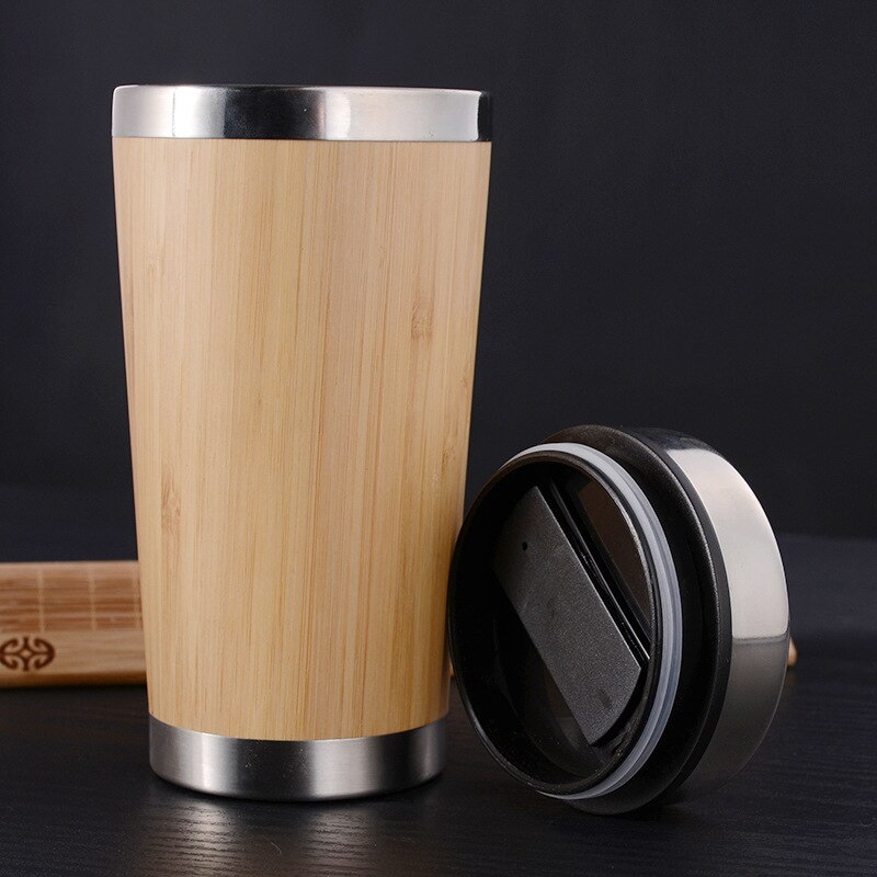 Bamboe Koffie Mok Cup Roestvrij Staal Koffie Mok Met Lekvrije Cover Geïsoleerde Koffie Bijbehorende Beker Herbruikbare Cup