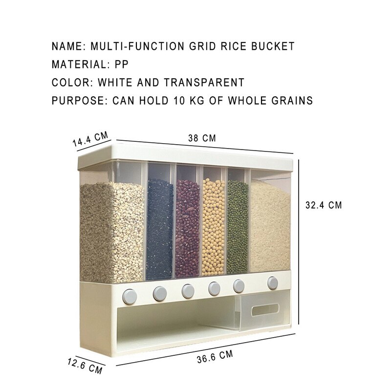 Kitchen Wall Mounted Cereal Dispenser Tank Kitchen Storage Box Grain Dry Food Grain Container Bean Seal Storage Tank
