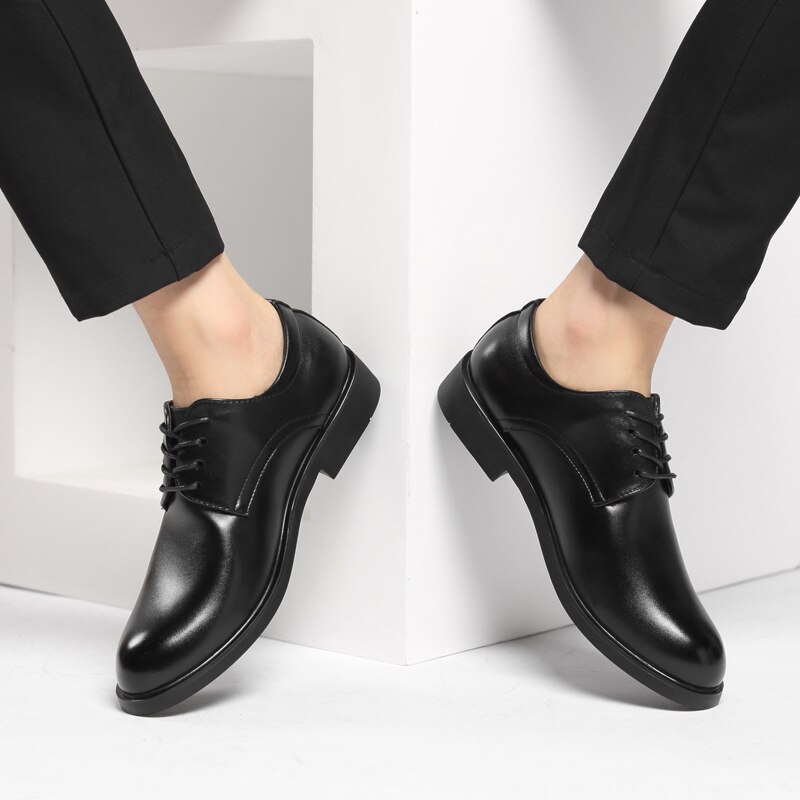 Classic Black Leather Business Shoes Men Lace Up Round Toe Formal Dress Derbies Shoes 38-44 dress shoes men