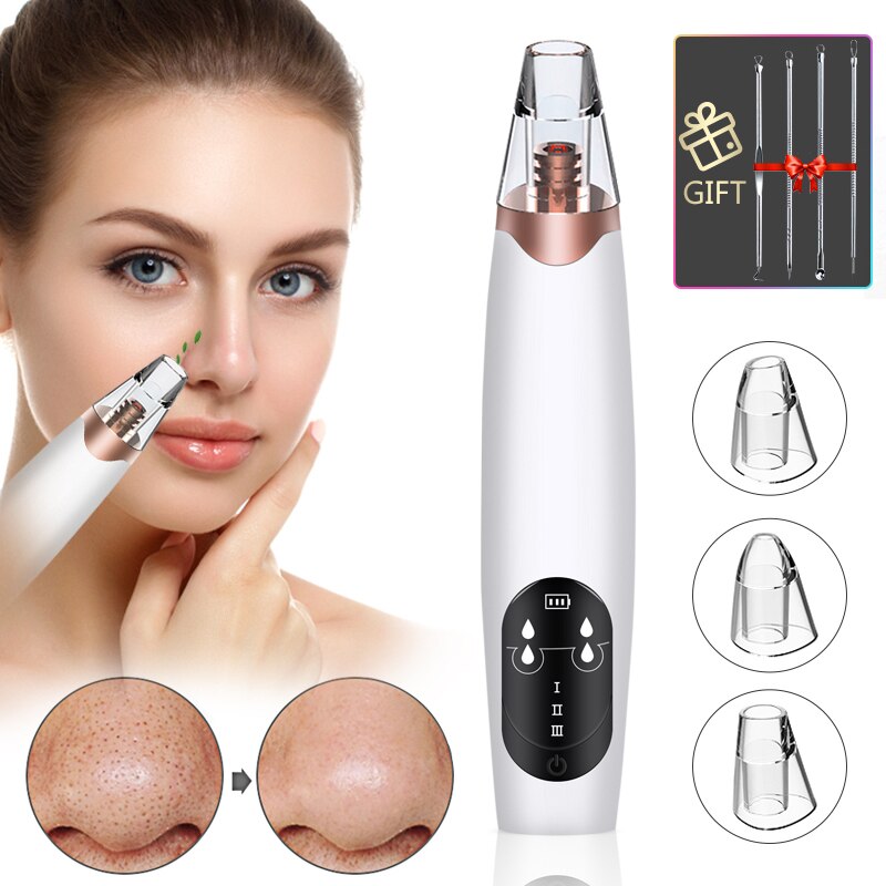 Eliminador de espinillas al vacío, aspiradora eléctrica de puntos negros para acné, máquina limpiadora de rostro: with acne needle