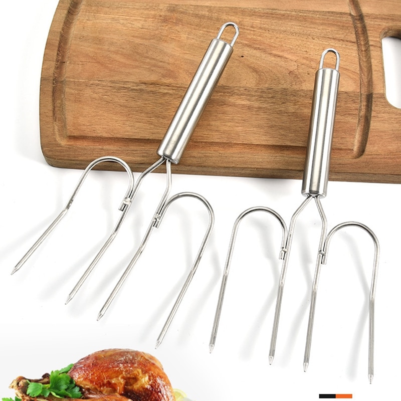 Rotisserie bbq gafler rustfrit stål spit bbq gafler trækul kylling grill rotisserie kødgaffel bbq værktøj