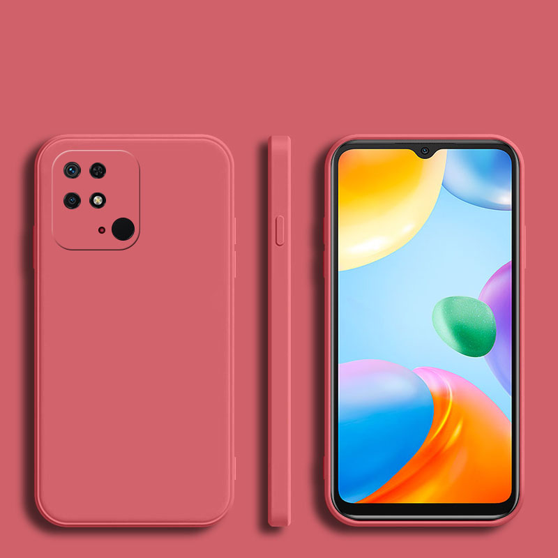quadratischer Rahmen Silikon Handy hülle für xiaomi redmi 10 10a 10c Coque Voll schutz funda weiche matte Rückseite: Mikrofaser / weinrot