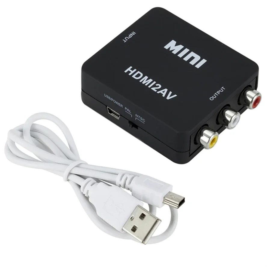 Adattatore convertitore AV compatibile HDMI a RCA mini scatola Convertitore scaler AV composito video RCA AV CVSB L/R per PC proiettore HDTV: nero